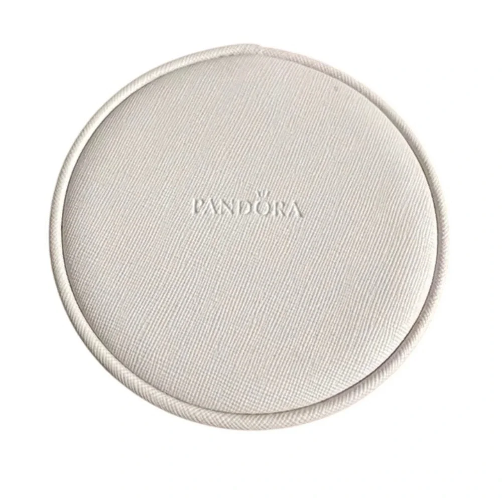 Pandora Small Round Travel Jewelry Case White Saffiano Gold Zip Organizer